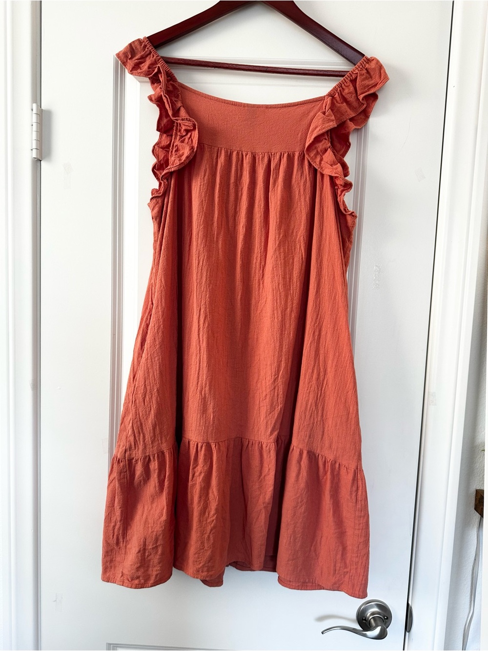 100% Cotton Universal Thread Rust Button-Front Ruffle Midi Dress XL - Picture 2 of 8